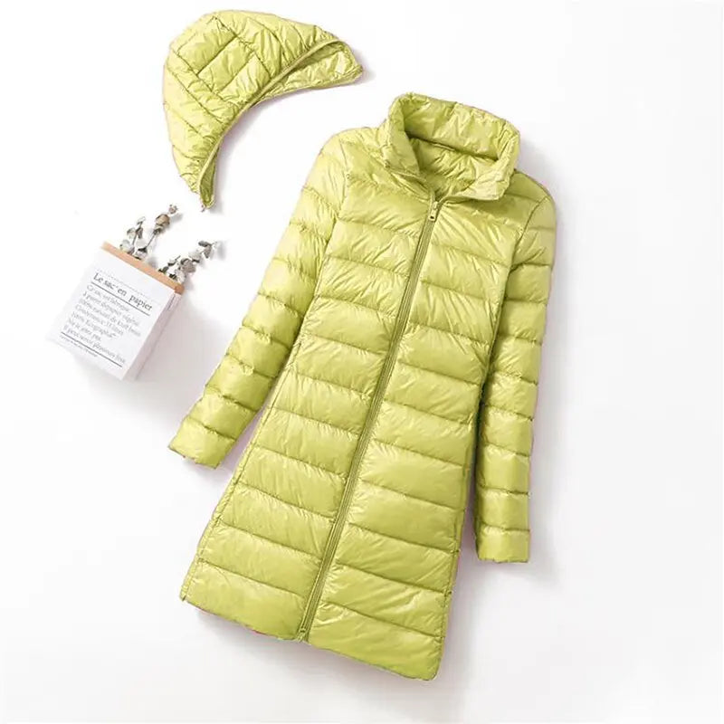 Ultralight Thin Down Jacket White Duck Down Hooded long Jackets  Long Sleeve nowadaysfashion