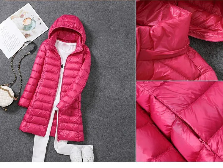 Ultralight Thin Down Jacket White Duck Down Hooded long Jackets  Long Sleeve nowadaysfashion