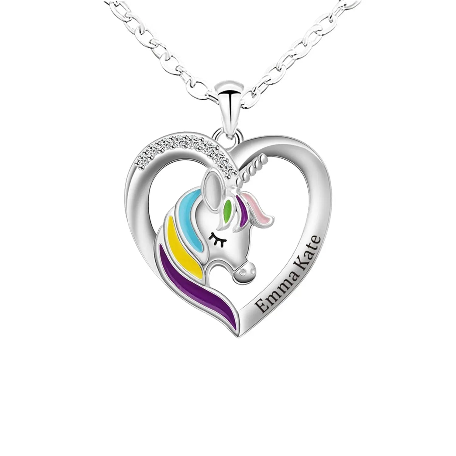 Unicorn Birthstone Rhinestone Custom Name Necklace Child Girl Necklace - Blade & Thread