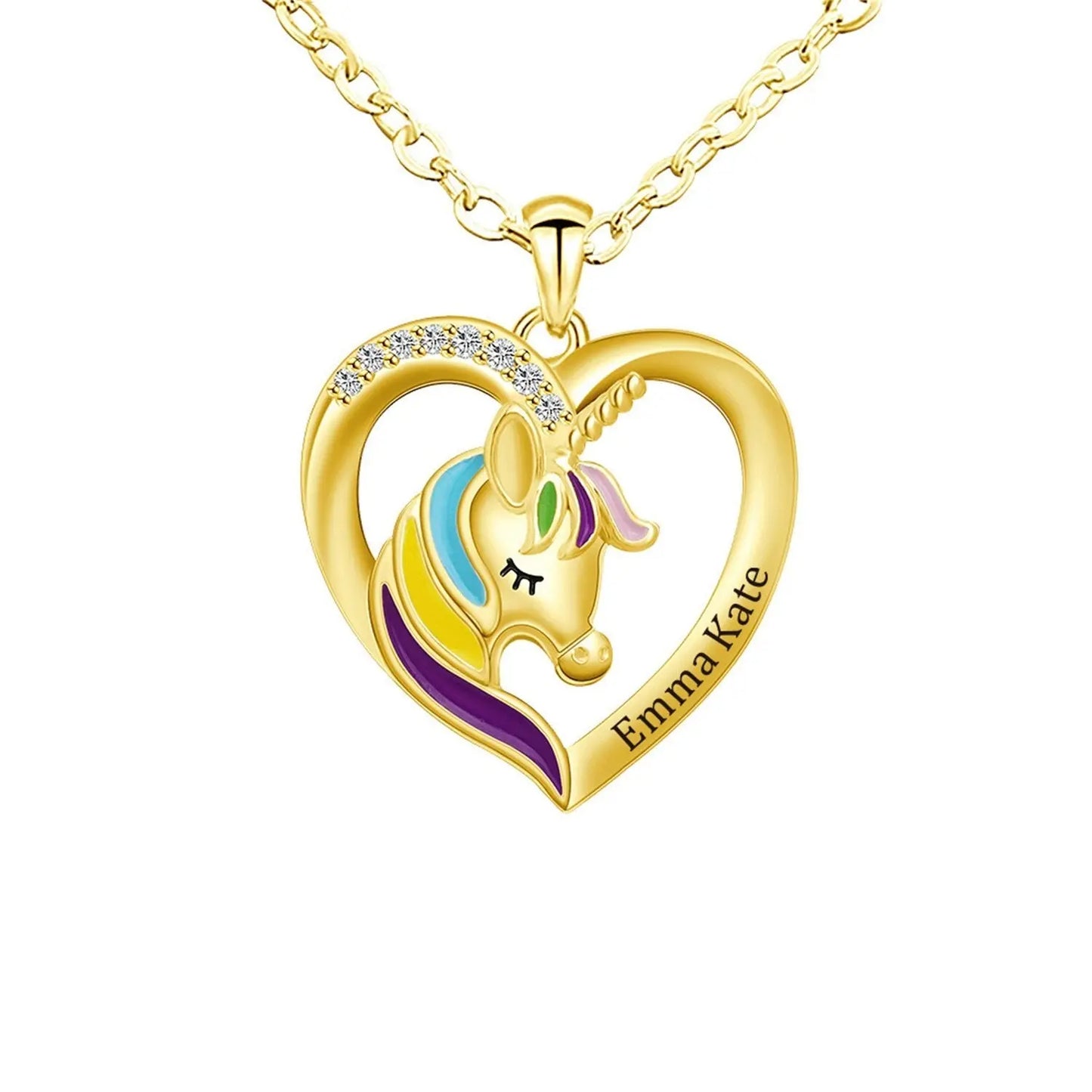 Unicorn Birthstone Rhinestone Custom Name Necklace Child Girl Necklace - Blade & Thread