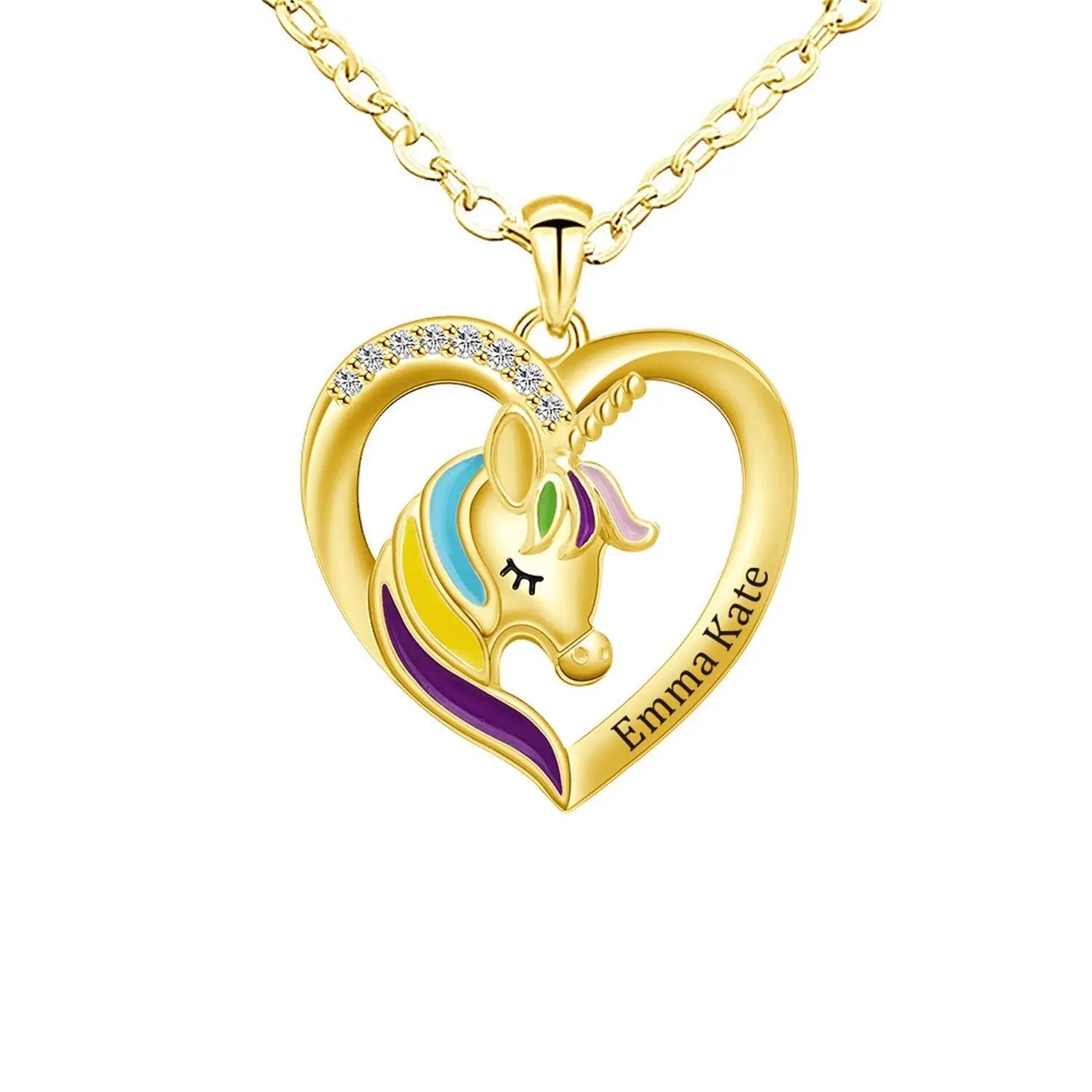 Unicorn Birthstone Rhinestone Custom Name Necklace Child Girl Necklace - Blade & Thread