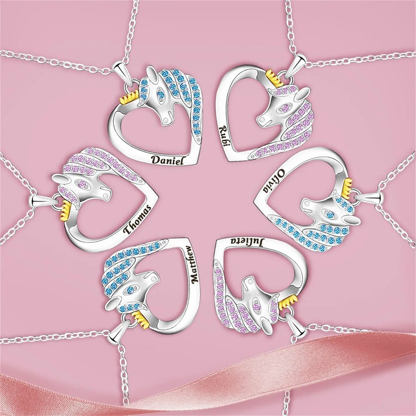 Unicorn Birthstone Rhinestone Custom Name Necklace Child Girl Necklace - Blade & Thread