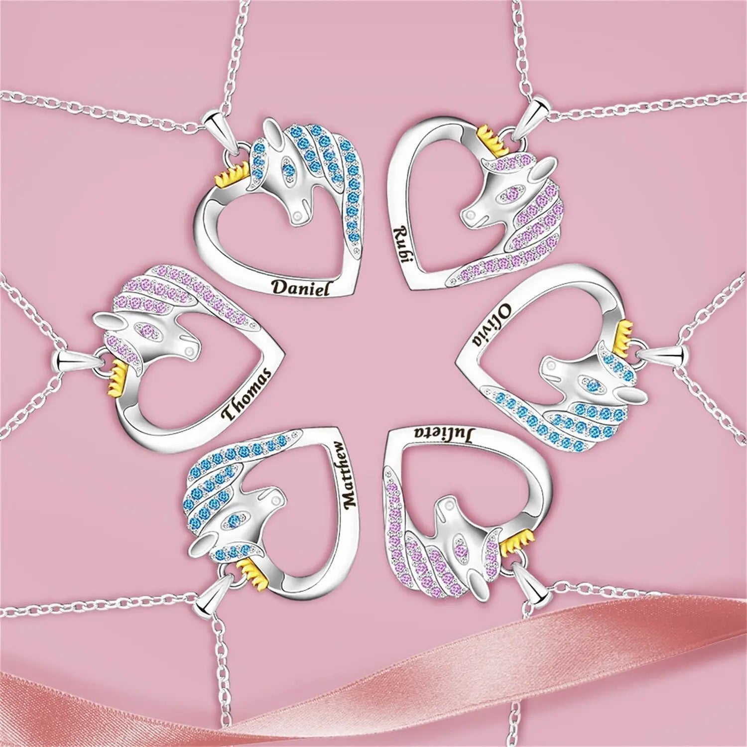 Unicorn Birthstone Rhinestone Custom Name Necklace Child Girl Necklace nowadaysfashion