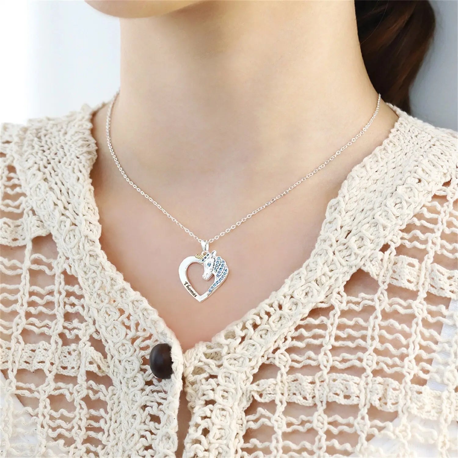 Unicorn Birthstone Rhinestone Custom Name Necklace Child Girl Necklace - Blade & Thread