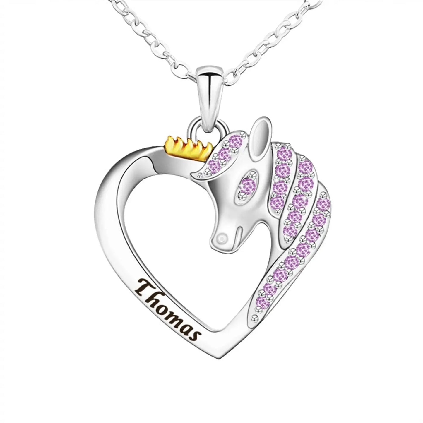 Unicorn Birthstone Rhinestone Custom Name Necklace Child Girl Necklace - Blade & Thread