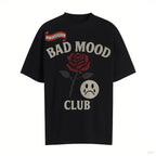 Unisex BAD MOOD CLUB Graphic T-Shirt – Sad Face & Rose Dark Streetwear Tee nowadaysfashion
