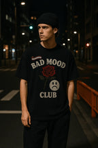 Unisex BAD MOOD CLUB Graphic T-Shirt – Sad Face & Rose Dark Streetwear Tee nowadaysfashion