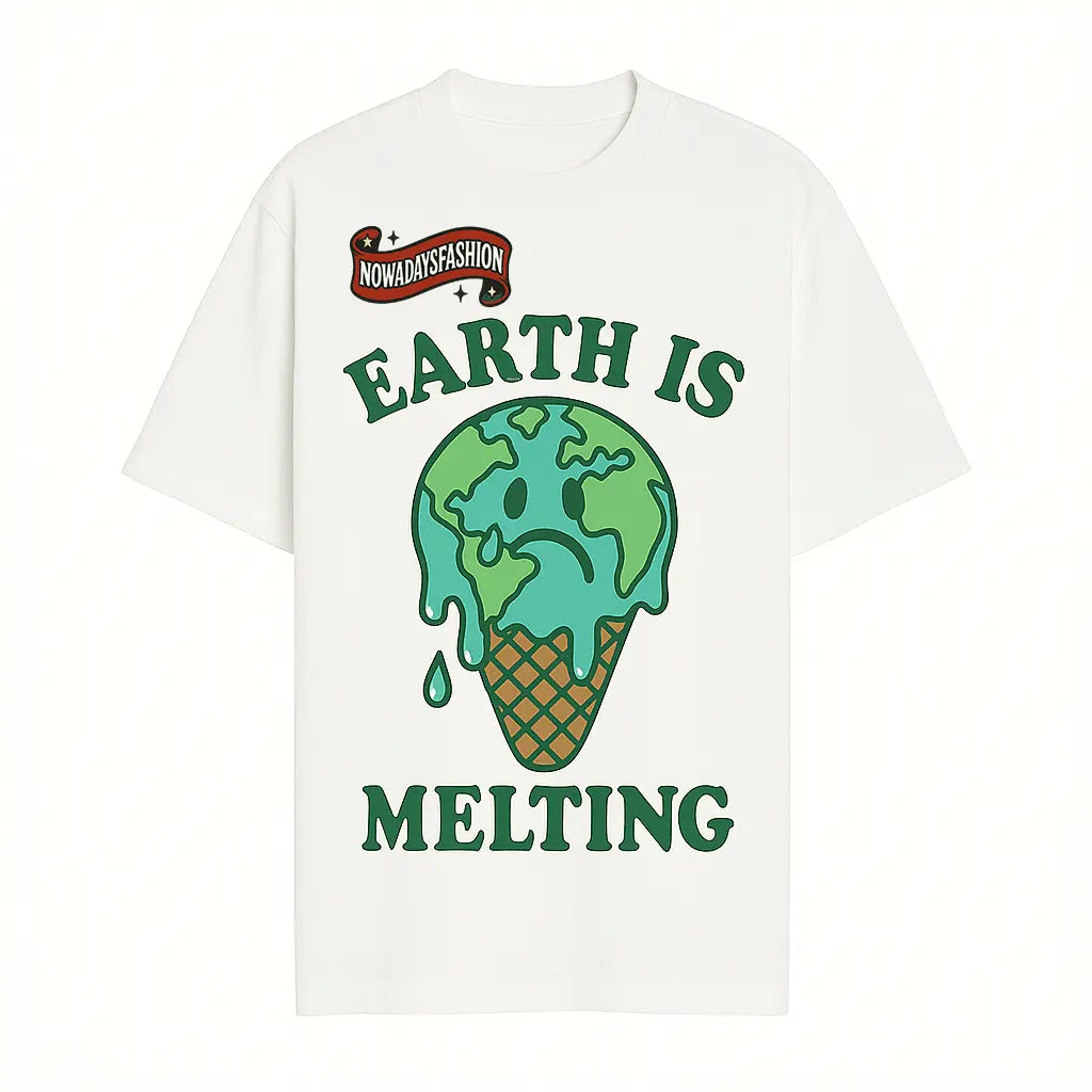 Unisex Eco Graphic T-Shirt – EARTH IS MELTING Sad Globe Ice Cream Print Tee - Blade & Thread