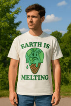 Unisex Eco Graphic T-Shirt – EARTH IS MELTING Sad Globe Ice Cream Print Tee nowadaysfashion