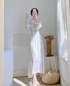 V-neck Chiffon Floral Dress Women Spring Summer Fairy Long Dresses Female nowadaysfashion