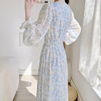 V-neck Chiffon Floral Dress Women Spring Summer Fairy Long Dresses Female nowadaysfashion