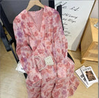 V-neck Floral Printed Dress Women Elegant Puff Sleeve Slim A-line Dress nowadaysfashion
