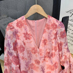 V-neck Floral Printed Dress Women Elegant Puff Sleeve Slim A-line Dress nowadaysfashion