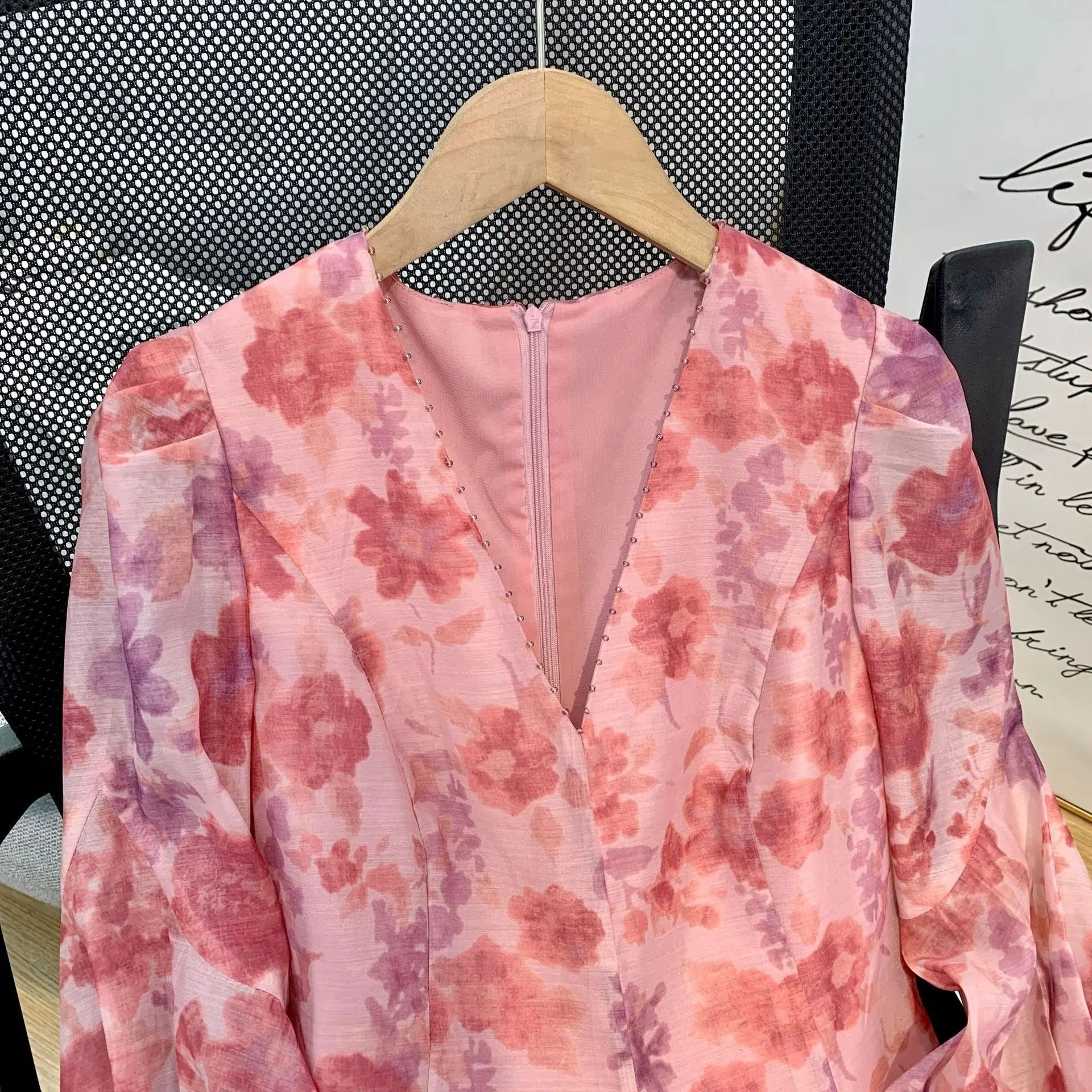 V-neck Floral Printed Dress Women Elegant Puff Sleeve Slim A-line Dress nowadaysfashion