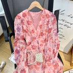 V-neck Floral Printed Dress Women Elegant Puff Sleeve Slim A-line Dress nowadaysfashion