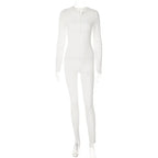 V-Neck Long Sleeves Buttons Bodycon Skinny Jumpsuit Rompers nowadaysfashion