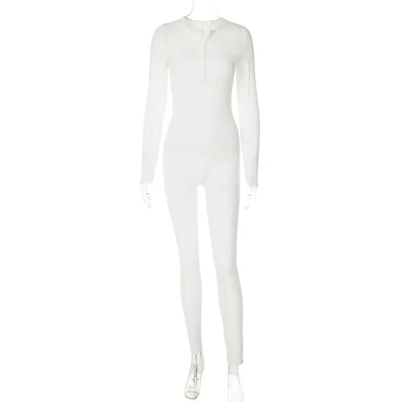 V-Neck Long Sleeves Buttons Bodycon Skinny Jumpsuit Rompers nowadaysfashion
