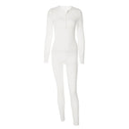 V-Neck Long Sleeves Buttons Bodycon Skinny Jumpsuit Rompers nowadaysfashion