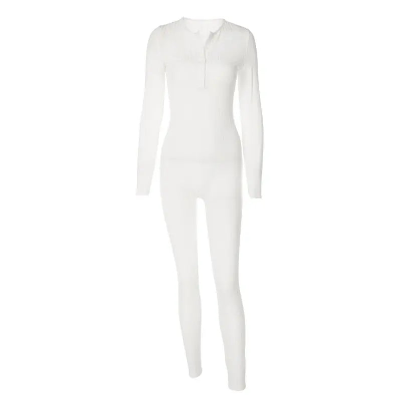V-Neck Long Sleeves Buttons Bodycon Skinny Jumpsuit Rompers nowadaysfashion