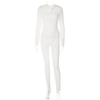 V-Neck Long Sleeves Buttons Bodycon Skinny Jumpsuit Rompers nowadaysfashion