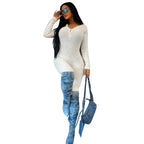 V-Neck Long Sleeves Buttons Bodycon Skinny Jumpsuit Rompers nowadaysfashion
