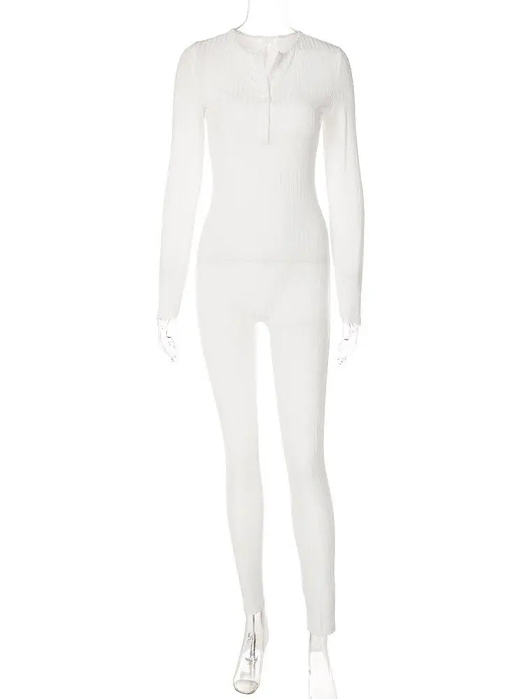 V-Neck Long Sleeves Buttons Bodycon Skinny Jumpsuit Rompers - Blade & Thread