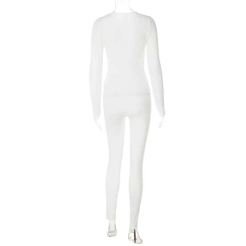 V-Neck Long Sleeves Buttons Bodycon Skinny Jumpsuit Rompers - Blade & Thread