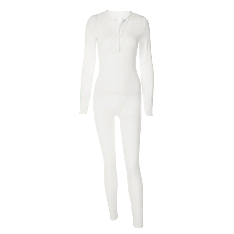 V-Neck Long Sleeves Buttons Bodycon Skinny Jumpsuit Rompers - Blade & Thread