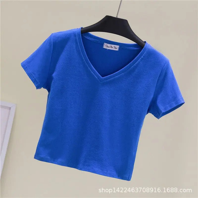 V-neck midriff-baring slim-waisted top nowadaysfashion