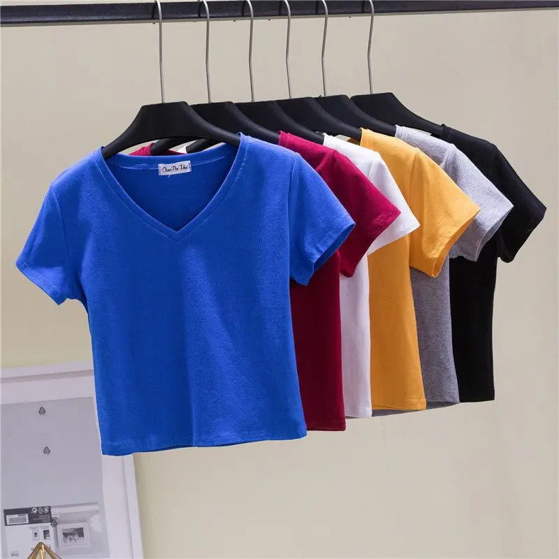 V-neck midriff-baring slim-waisted top nowadaysfashion