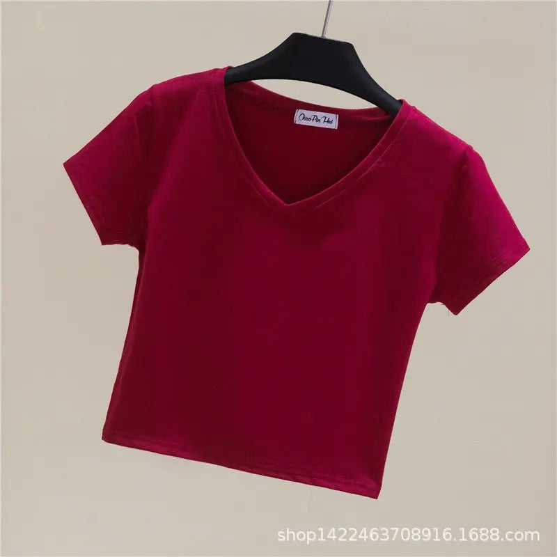 V-neck midriff-baring slim-waisted top nowadaysfashion