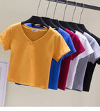 V-neck midriff-baring slim-waisted top nowadaysfashion