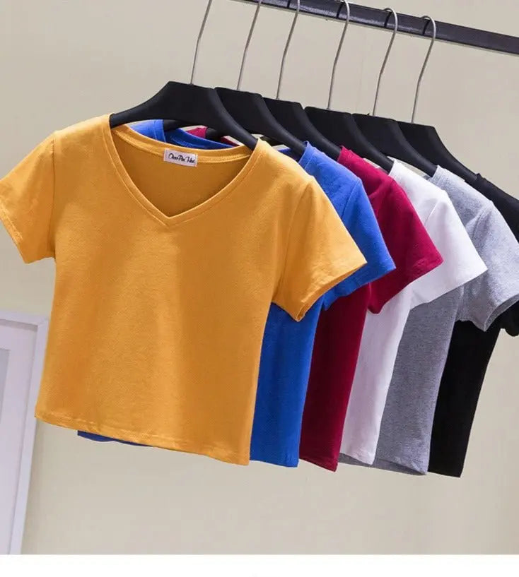 V-neck midriff-baring slim-waisted top nowadaysfashion