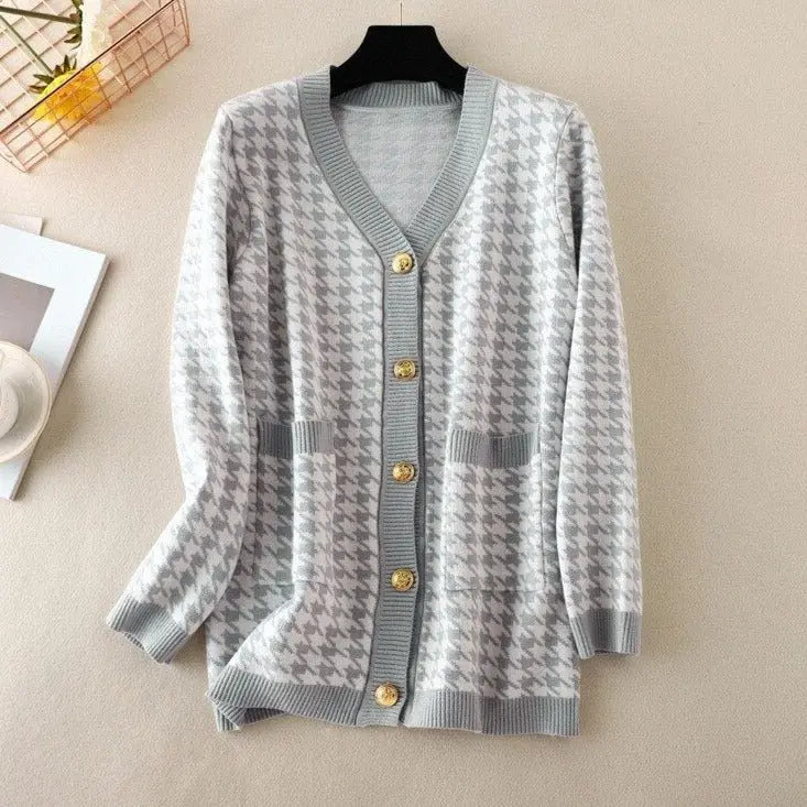 V-neck Striped Cardigans Sweaters Long Sleeve Loose Knitted Open Stitch Outwear - Blade & Thread