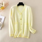 V-neck Striped Cardigans Sweaters Long Sleeve Loose Knitted Open Stitch Outwear nowadaysfashion
