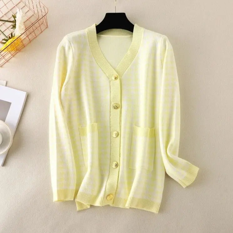 V-neck Striped Cardigans Sweaters Long Sleeve Loose Knitted Open Stitch Outwear - Blade & Thread