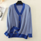V-neck Striped Cardigans Sweaters Long Sleeve Loose Knitted Open Stitch Outwear nowadaysfashion