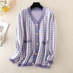 V-neck Striped Cardigans Sweaters Long Sleeve Loose Knitted Open Stitch Outwear nowadaysfashion