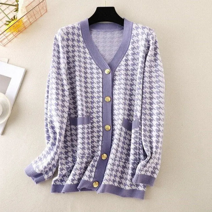 V-neck Striped Cardigans Sweaters Long Sleeve Loose Knitted Open Stitch Outwear - Blade & Thread