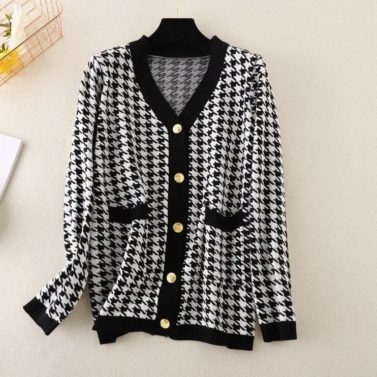 V-neck Striped Cardigans Sweaters Long Sleeve Loose Knitted Open Stitch Outwear - Blade & Thread