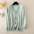 V-neck Striped Cardigans Sweaters Long Sleeve Loose Knitted Open Stitch Outwear nowadaysfashion