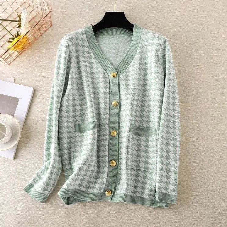 V-neck Striped Cardigans Sweaters Long Sleeve Loose Knitted Open Stitch Outwear - Blade & Thread