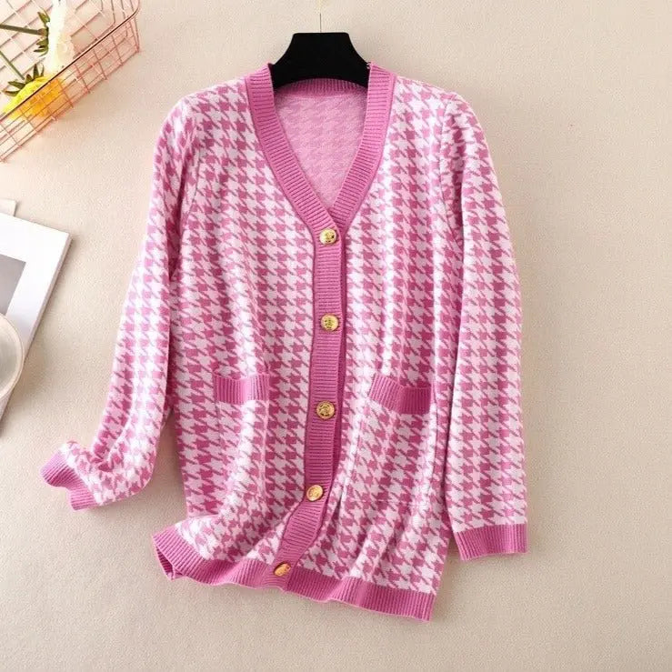 V-neck Striped Cardigans Sweaters Long Sleeve Loose Knitted Open Stitch Outwear - Blade & Thread