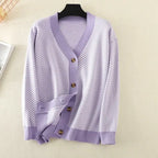 V-neck Striped Cardigans Sweaters Long Sleeve Loose Knitted Open Stitch Outwear nowadaysfashion