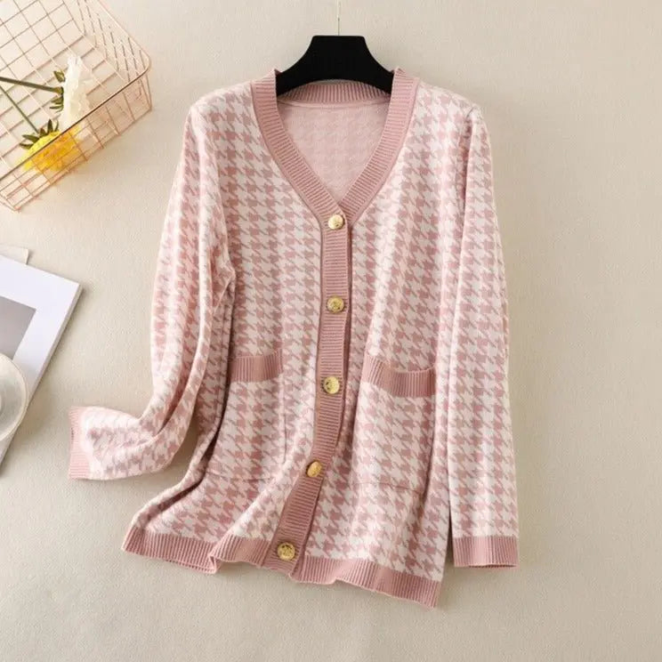 V-neck Striped Cardigans Sweaters Long Sleeve Loose Knitted Open Stitch Outwear - Blade & Thread
