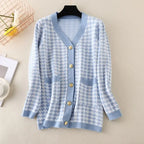 V-neck Striped Cardigans Sweaters Long Sleeve Loose Knitted Open Stitch Outwear nowadaysfashion