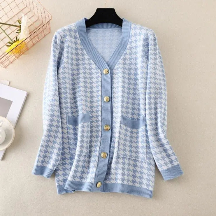 V-neck Striped Cardigans Sweaters Long Sleeve Loose Knitted Open Stitch Outwear - Blade & Thread