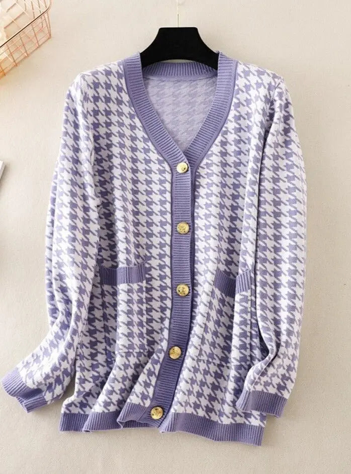 V-neck Striped Cardigans Sweaters Long Sleeve Loose Knitted Open Stitch Outwear nowadaysfashion