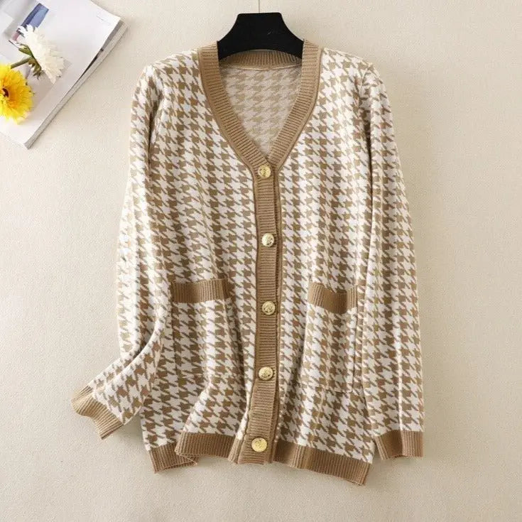 V-neck Striped Cardigans Sweaters Long Sleeve Loose Knitted Open Stitch Outwear - Blade & Thread