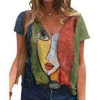 V Neck Tshirt Women's Summer Print Shirt Tops Loose Female Tee Streetwear Short Sleeve Clothes nowadaysfashion